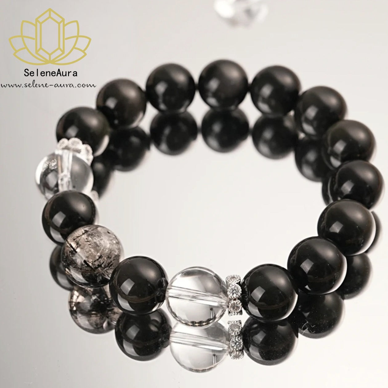 Natürlicher Obsidian Glücksperlen ArmbandPaar KristallschmuckOriginaldesign