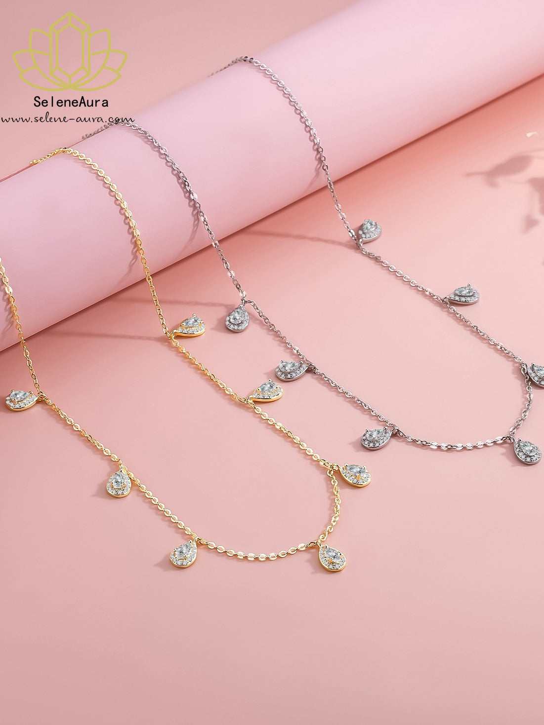 Silberne Tränken Tropfen Halskette mit Zirkonia | Elegantes Collier | SeleneAura