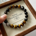 Natürliches Tigerauge & Silberobsidian Armband Mutschutz & Erdung SeleneAura