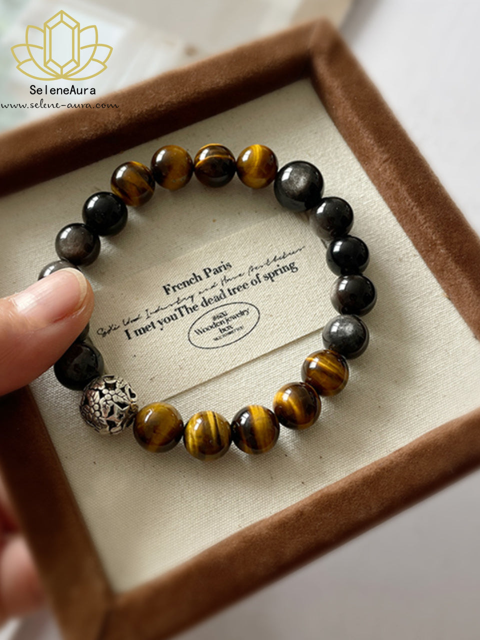 Natürliches Tigerauge & Silberobsidian Armband Mutschutz & Erdung SeleneAura