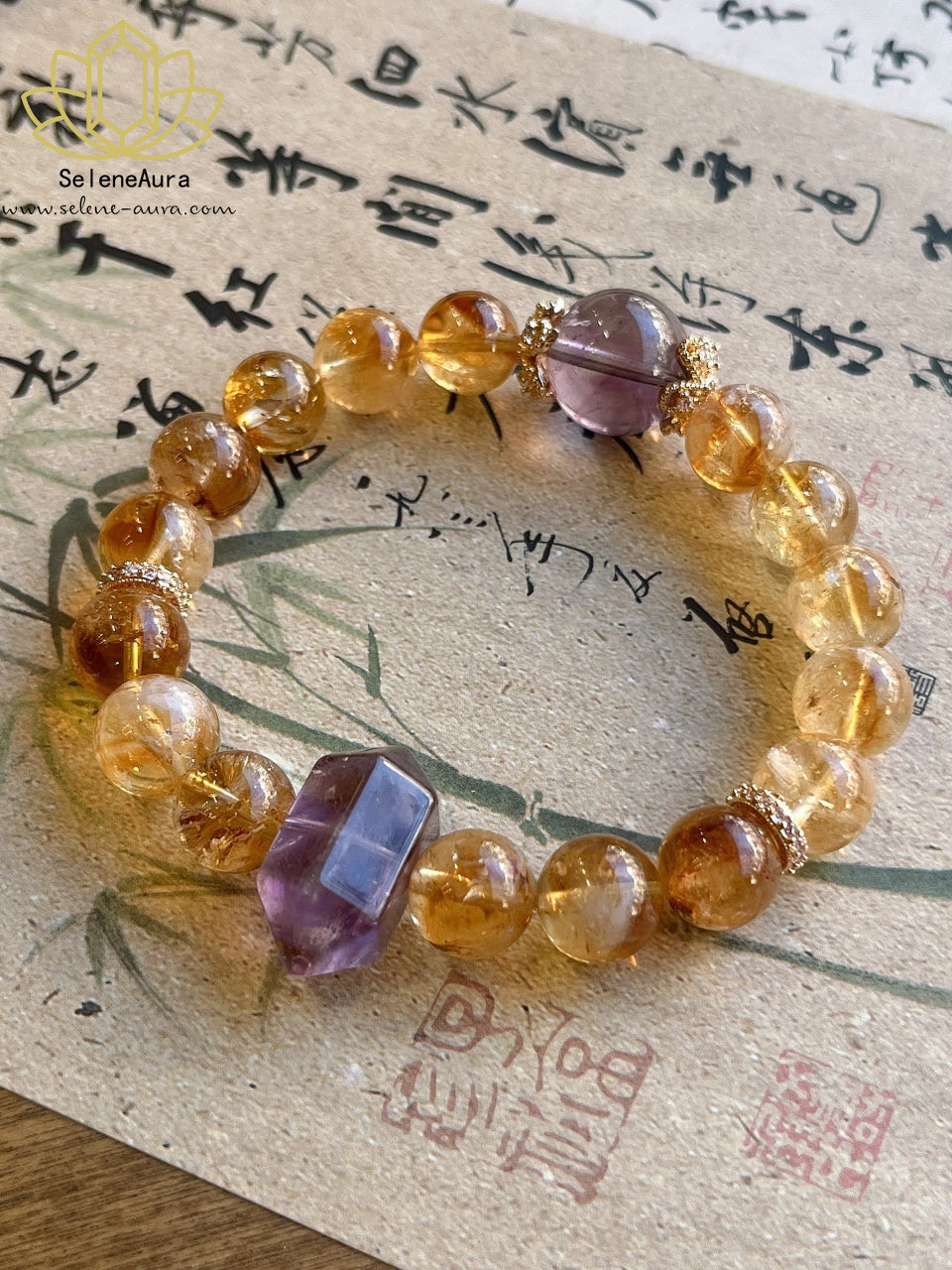 Natürlicher Gelber Turmquarz Amethyst Doppelspitzer Energie Armband