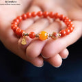 Nan Hong Armband | Satte Sichuan-Achat | S925 Klee & Bernstein Glücksperlen | Asiatisches Rotjuwel