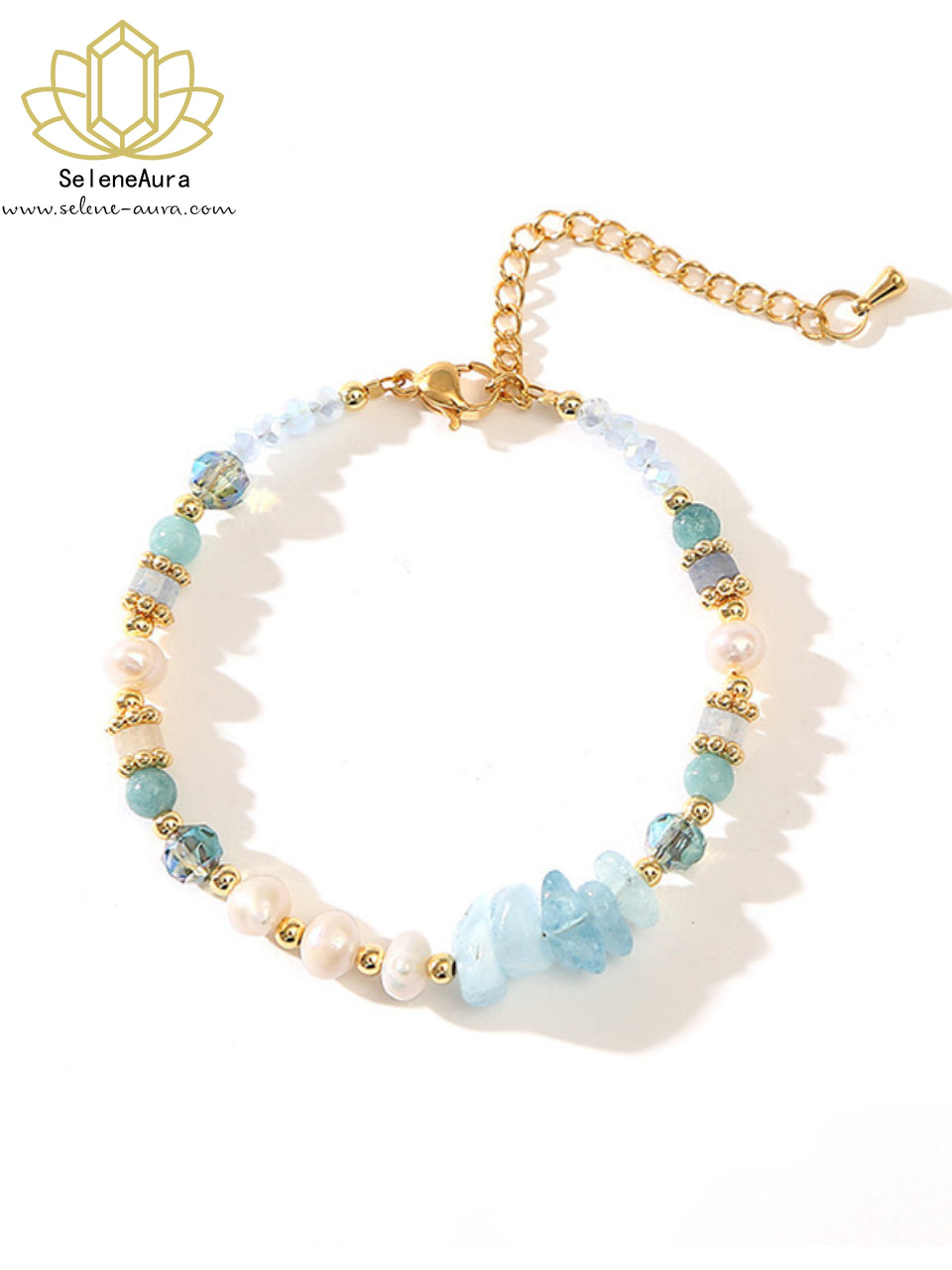 Meerjungfrau-Aura Armband & Halskette: Aquamarin, Blaue Kristalle, Barockperlen
