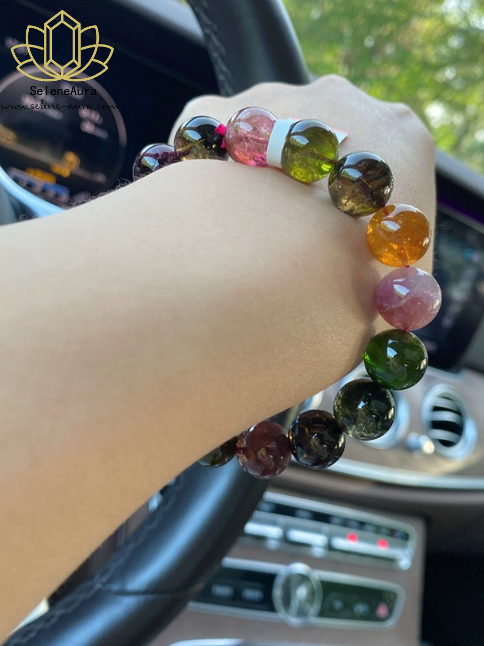 Natürlicher Regenbogen-Turmalin Armband | Große Perlen, intensive Farben | Energieausgleich