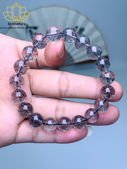 Schwarzer Super 7 Kristall Armband｜Schillernder Glimmer Heilstein｜7-Mineralien Energie Schmuck