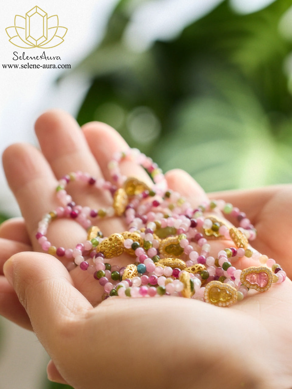 Buntes Turmalin & Perlen Ring Set  | S925 Goldplattiert |  Kristallring