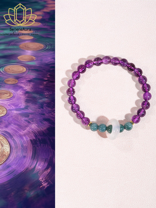 Neun-Lila-Flammen Amethyst Armband | Weisheits-Steinkreis | Saphirit & Chalzedon Energie