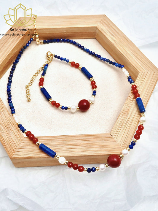 Sommer Edition｜Lapislazuli+Achat+Perlen Konvertierbar｜Energie Schmuck