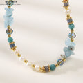 Meerjungfrau-Aura Armband & Halskette: Aquamarin, Blaue Kristalle, Barockperlen