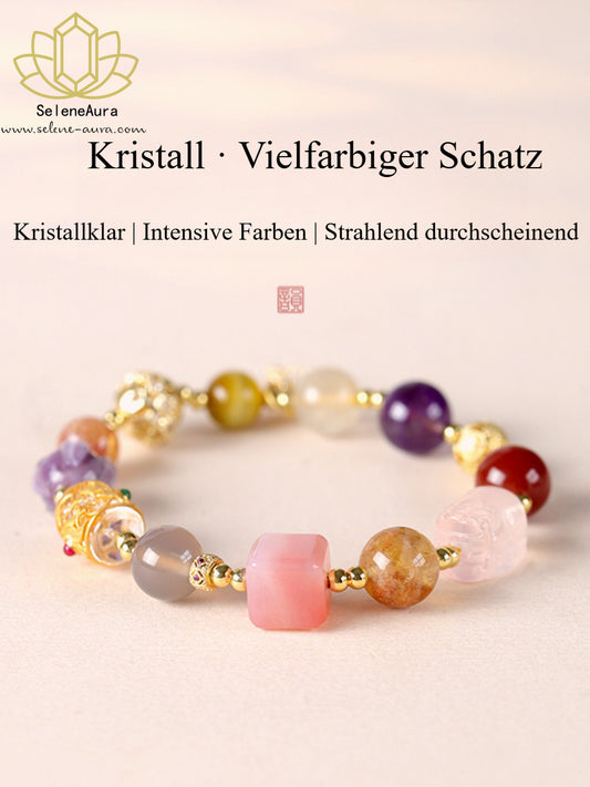 Multischatz Edelstein-Armband | Glücks-Pixiu & Rosenquarz | 11 Energie-Kristalle | Unikat Design