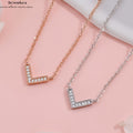 V-förmiges Zirkonia Halskette S925 Silber Vollbesetzt | Koreanischer Minimalismus | Edles Statement-Schmuck