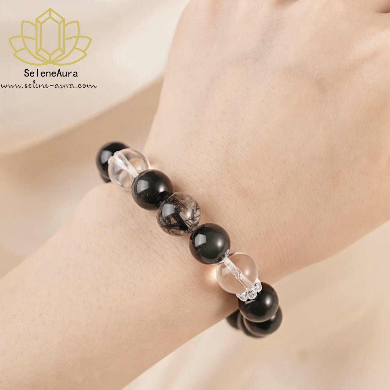 Natürlicher Obsidian Glücksperlen ArmbandPaar KristallschmuckOriginaldesign