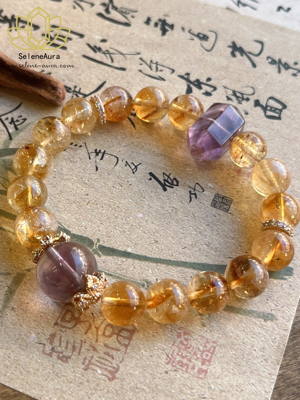 Natürlicher Gelber Turmquarz Amethyst Doppelspitzer Energie Armband