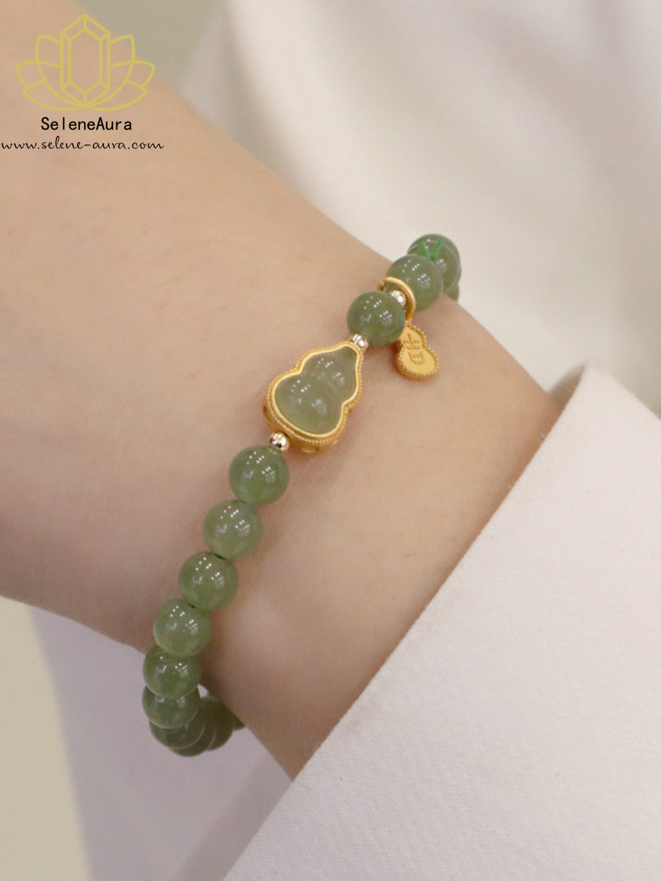 Unisex Hetian Jade Armband  mit 925 Gold & Glückskalebasse