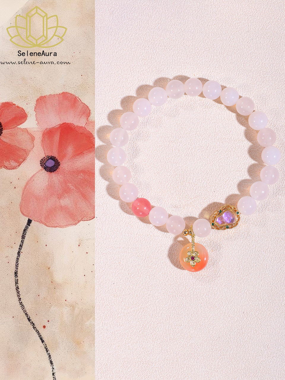 Natürliches Achat Damenarmband | YanYuan-Achat Armband | Weißer Achat-Armband mit Kalebassen-Anhänger