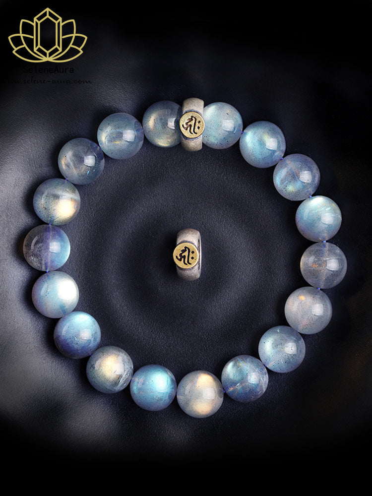 Grauer Mondstein Armband Natürlicher Blauer Schimmer Handgefertigt