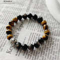 Natürliches Tigerauge & Silberobsidian Armband Mutschutz & Erdung SeleneAura