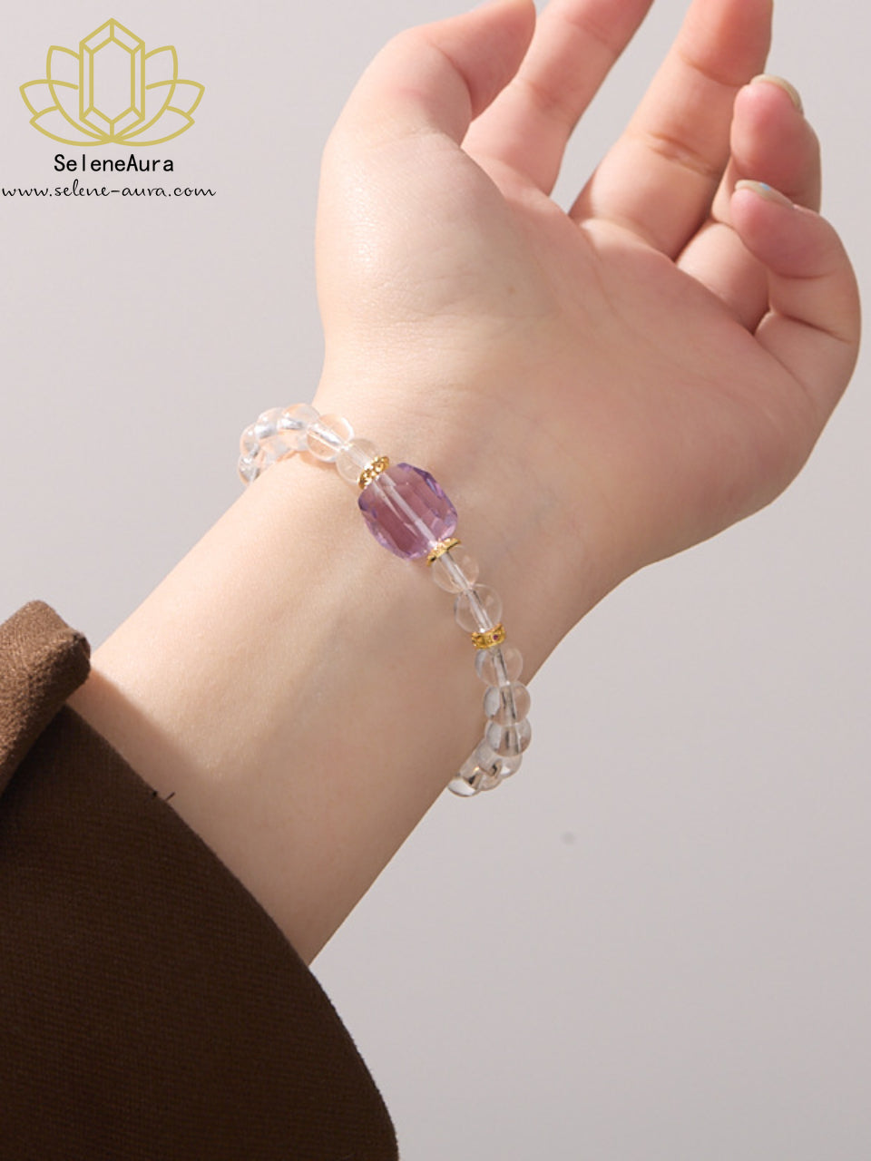 Weiß-Violett Energie Armband｜Bergkristall & Amethyst Chakra Balance｜Manifestation & Intuition