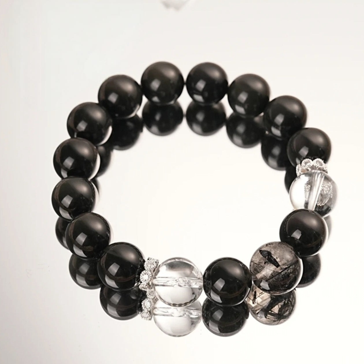 Natürlicher Obsidian Glücksperlen ArmbandPaar KristallschmuckOriginaldesign