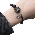 Natürliches Obsidian Löwentanz Armband｜Silberner Katzenanhänger｜Edles Schutzarmband｜Handgeflochtenes Energie-Accessoire obsidian natur naturally occurring obsidian