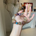 Natürlicher Amethyst Phantom & Mondstein Armreif Stärkend - Schwarzgold