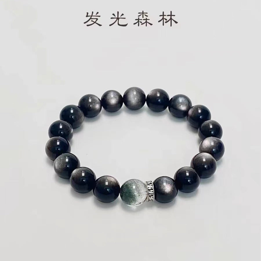 Schwarzer Obsidian + Phantom Quarz Armband