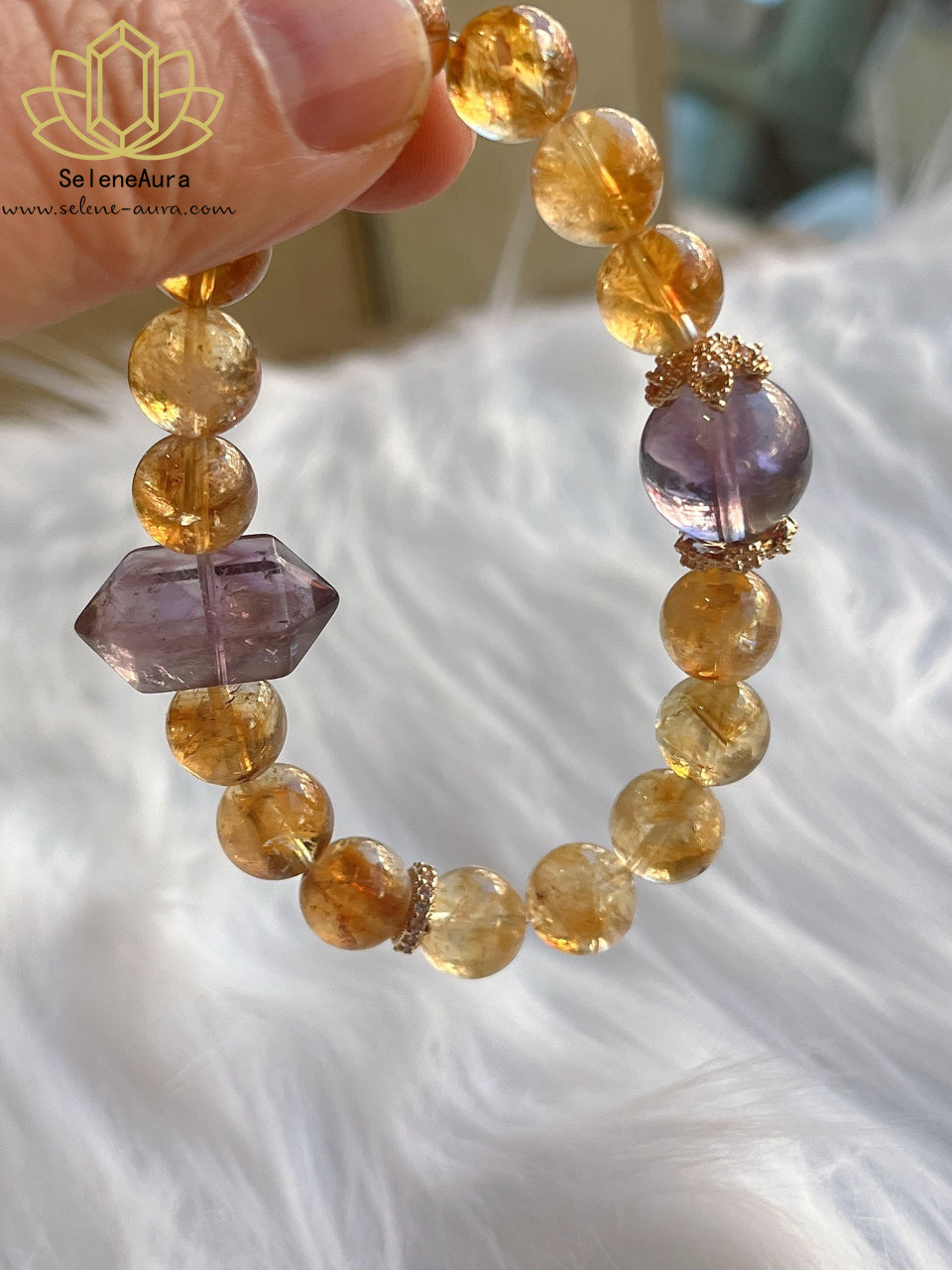 Natürlicher Gelber Turmquarz Amethyst Doppelspitzer Energie Armband