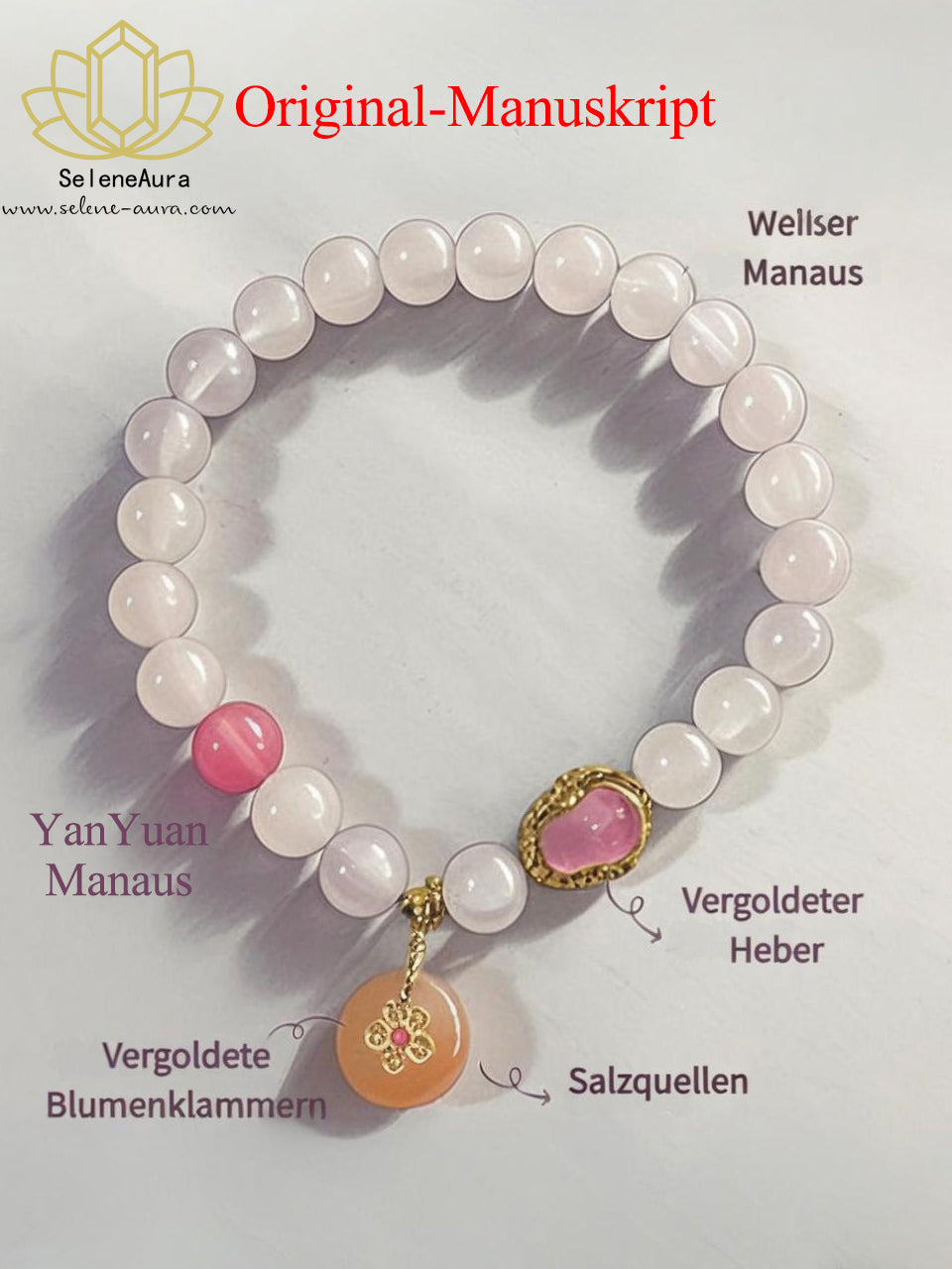 Natürliches Achat Damenarmband | YanYuan-Achat Armband | Weißer Achat-Armband mit Kalebassen-Anhänger