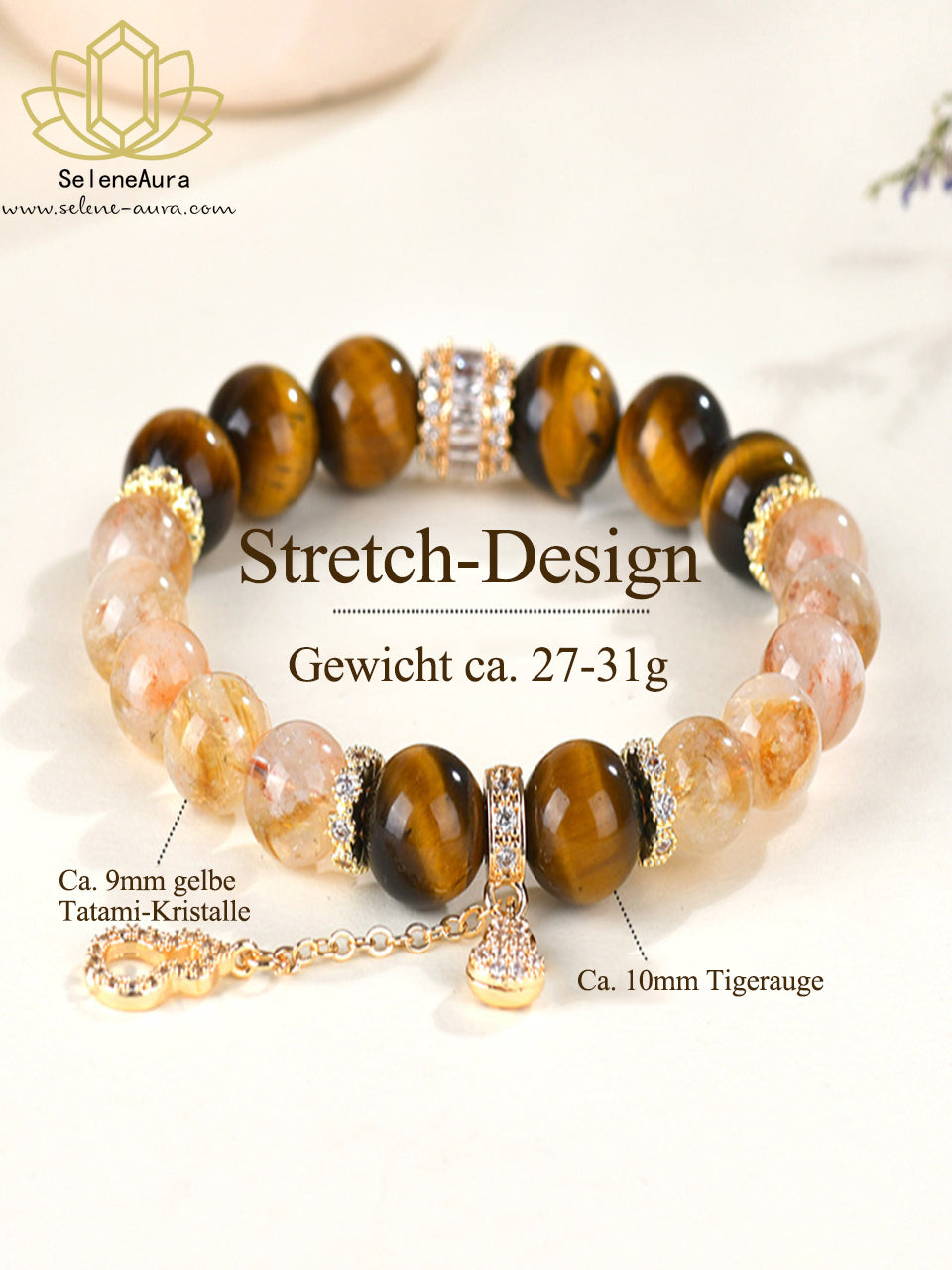 Natürliches Tigerauge Armband | Gelbe Pagodenkristall-Ketten | Heilkristalle