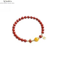 Nan Hong Armband | Satte Sichuan-Achat | S925 Klee & Bernstein Glücksperlen | Asiatisches Rotjuwel