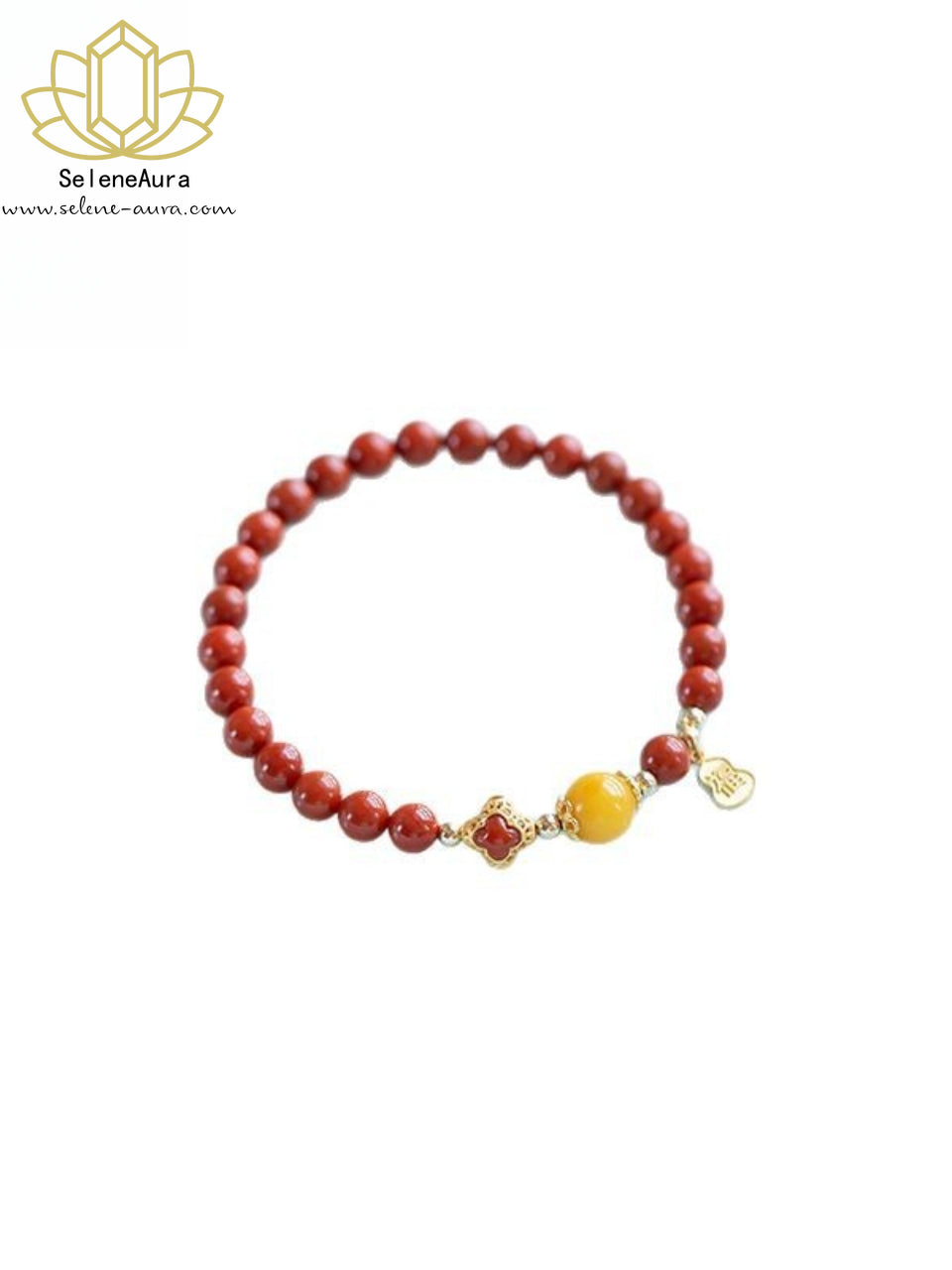 Nan Hong Armband | Satte Sichuan-Achat | S925 Klee & Bernstein Glücksperlen | Asiatisches Rotjuwel