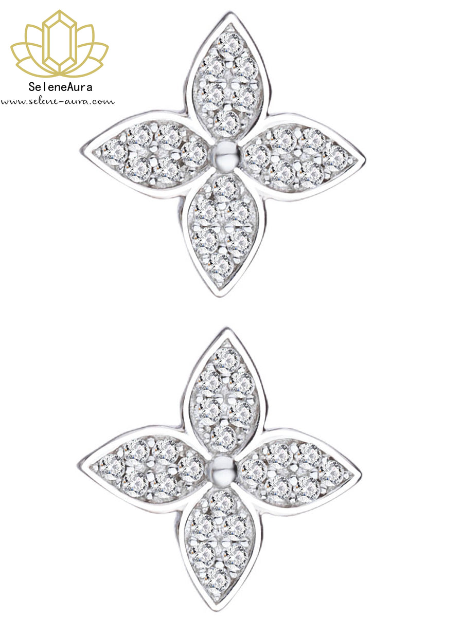 925 Silber Kleeblatt Ohrringe – Süße Blumen-Ohrstecker | SeleneAura