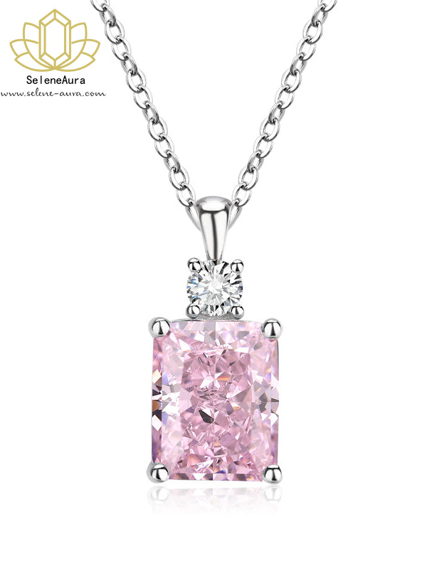 Silber Parfumflakon Halskette | Eisblumen-Schliff Zirkonia | Edles Rechteck-Anhänger