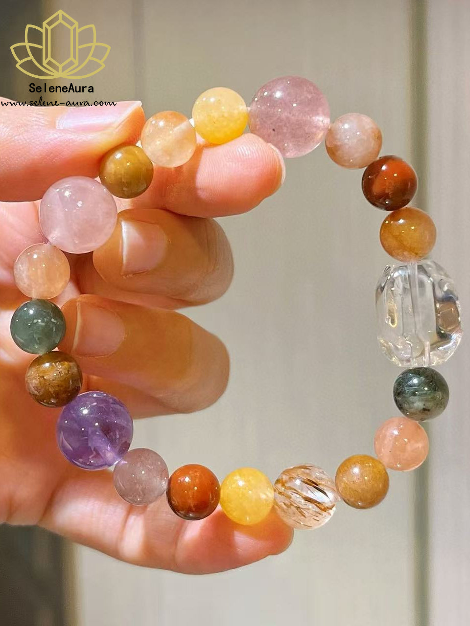 Multikristall-Armband mit Regenbogen-Rutilquarz – Handmade Energiebalance