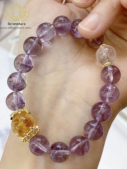 Amethyst & Citrin Armband｜Feuerenergie Chakra Schmuck｜Heilsteine für Reichtum & Schutz