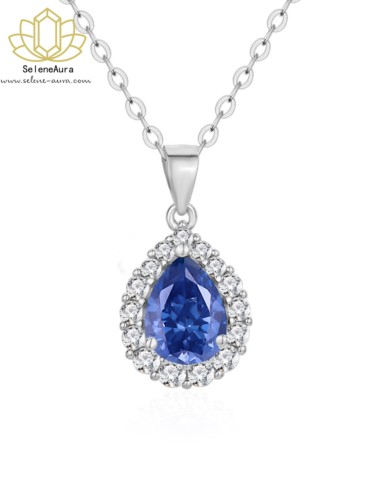 Silber Blue Saphir Anhänger | Koreanischer Trend | 925 Rhodium | Elegantes Collier
