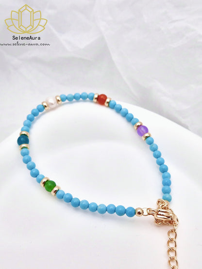 Natürlicher Türkis & Karneol Perlen Schmuck Set: Armband + Halskette für Frauen