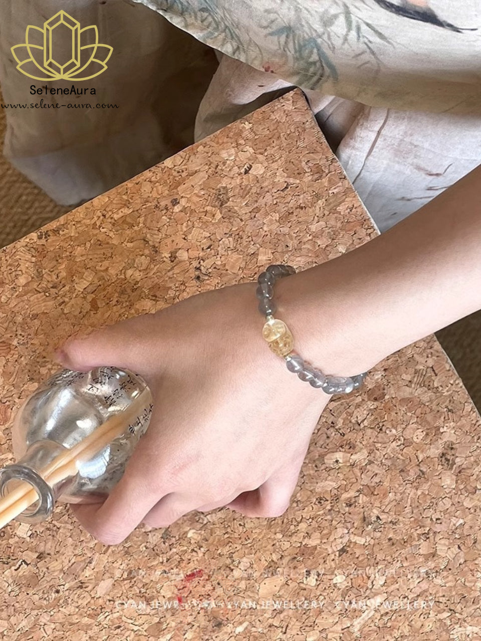 Natürlicher Graumond & Citrin Pixiu Armband Doppelte Reichtumsenergie