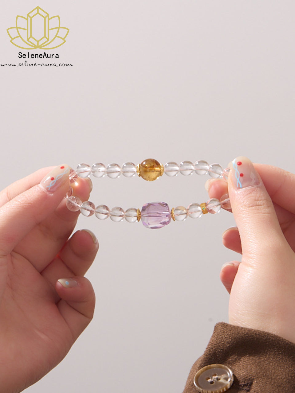 Weiß-Violett Energie Armband｜Bergkristall & Amethyst Chakra Balance｜Manifestation & Intuition