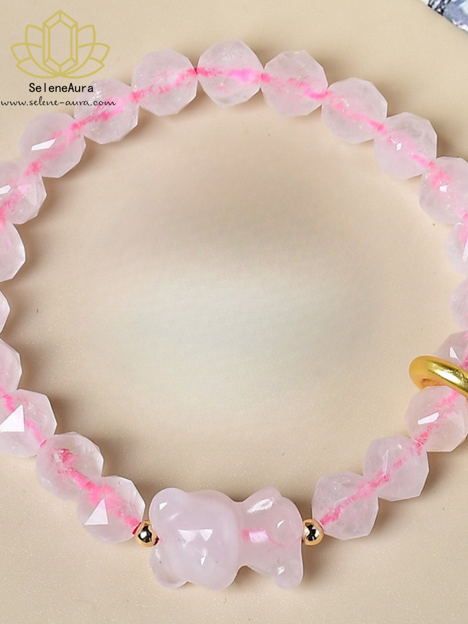 Rosenquarz Bären Armband - Facettiert  Handgefertigter Schmuck für Liebe & Harmonie