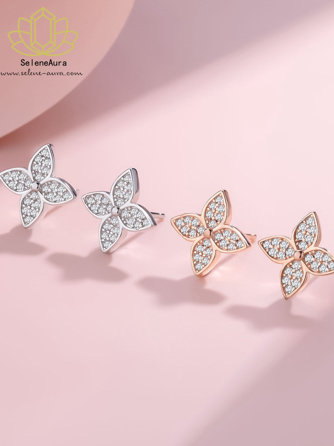 925 Silber Kleeblatt Ohrringe – Süße Blumen-Ohrstecker | SeleneAura