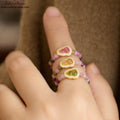 Buntes Turmalin & Perlen Ring Set  | S925 Goldplattiert |  Kristallring