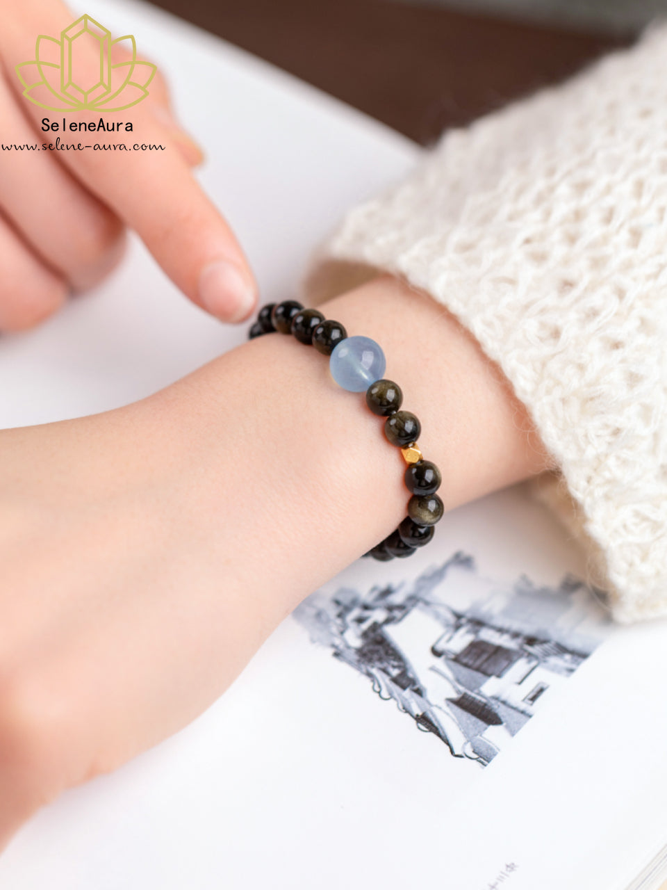Obsidian Armband "Ozeanbalance" | Handgefertigt  Schutzstein | Wasserenergie
