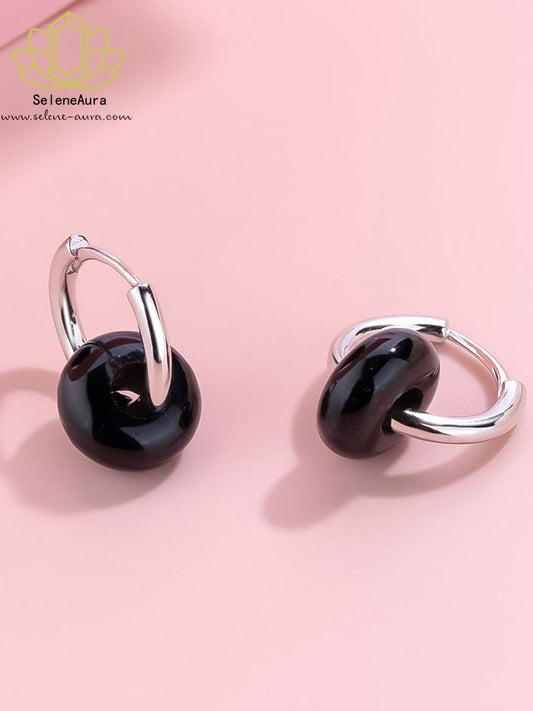 Natürlicher Achat Donut Ohrring | S925 Gold | Chakra-Schmuck | Koreanischer Minimalismus