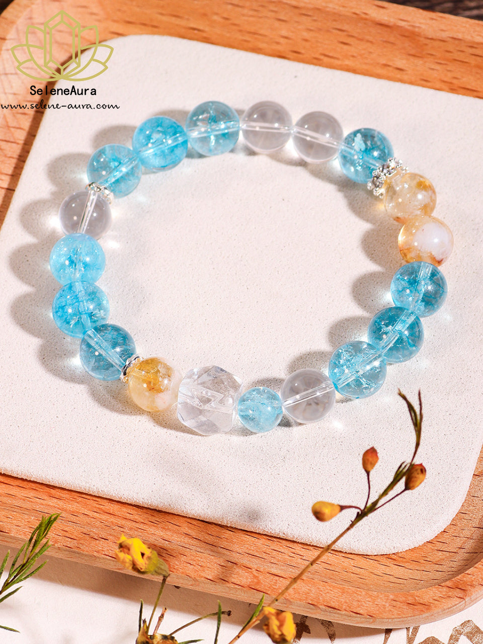 Drachenprinz Ao Bing Armband | Blauer Kristall & Gelber Turmquarz | Tierkreis-Energie für Schutz