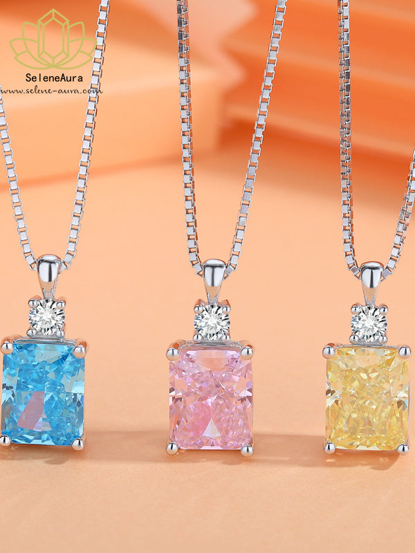 Silber Parfumflakon Halskette | Eisblumen-Schliff Zirkonia | Edles Rechteck-Anhänger