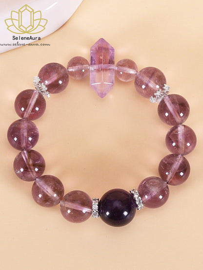 Galaktischer Amethyst Armreif｜Bolivianische Doppelspitzen + Uruguay Hauptstein｜Kronenchakra Reinigung & Erleuchtung