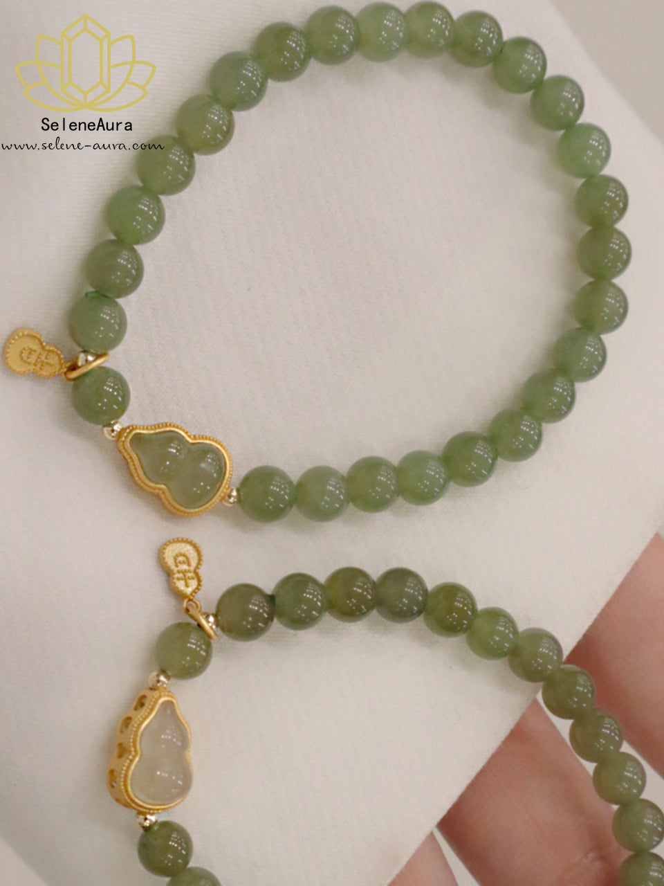 Unisex Hetian Jade Armband  mit 925 Gold & Glückskalebasse