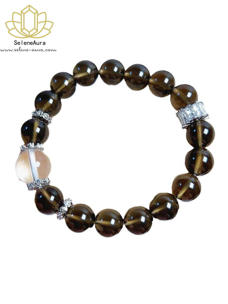 Natürliches Rauchquarz & Bergkristall Armband | Marbled Color Energie | Rechtshand Reinigung