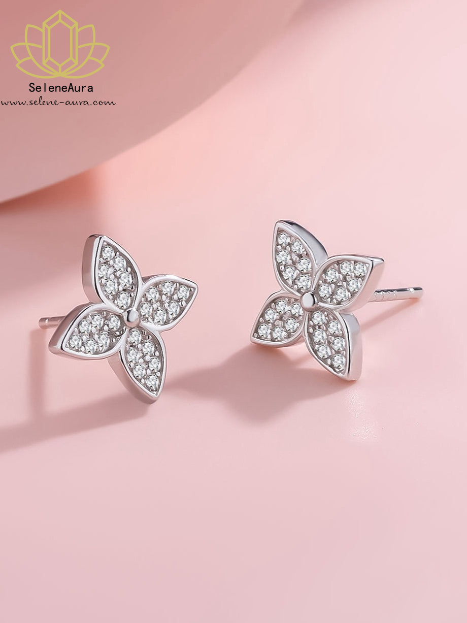 925 Silber Kleeblatt Ohrringe – Süße Blumen-Ohrstecker | SeleneAura